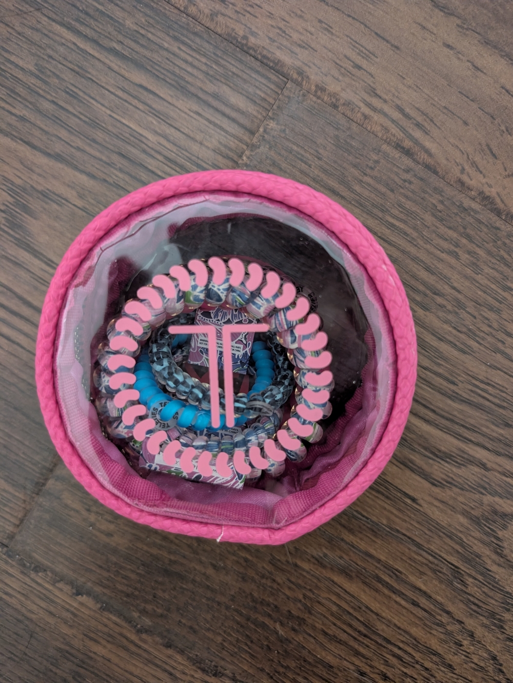 Girls Pink Jewelry Organizer with Assorted Blue Bracelets